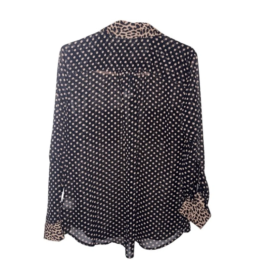 NWT INC International Concepts Black and Tan Sheer‎ Polka Dot Blouse Size Medium - Picture 10 of 10